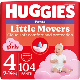 Уцінка. Підгузки-трусики для дівчаток Huggies Pants Little Movers 4 (9-14 кг) 104 шт. - мініатюра 1