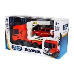 Спецтехніка TechnoDrive серії Big Truck – Евакуатор Scania з машиною (світло, звук) (6408KS) - мініатюра 3