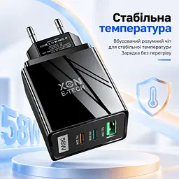 Зарядний пристрій XON PowerCharge 58W (PD20) USB Type-C (PCWA058020A1С2B 6068) Чорний - мініатюра 4
