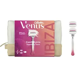 Подарунковий набір: Станок для гоління жіночий Gillette Venus Comfortglide Sugarberry Plus Olay з 2 змінними картриджами + Косметичка