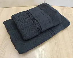 Набір турецьких махрових рушників 50х90+70х140 Gulcan Jacquard Cotton Lux Yeni Grek Antrasit - мініатюра 3