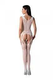 Бодістокінг з плетінням на грудях Passion BS099 One Size, white, відкритий доступ, імітація підв’язо - мініатюра 2