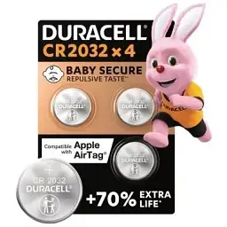 Батарейка Duracell CR 2032 спеціальна літієва типу таблетка 2032 3V 4 шт. в упаковці (5007662/5010951/5014799)