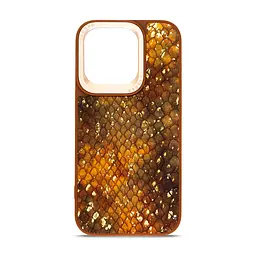Кожаный чехол для Apple iPhone 14 Pro, Harder Nagas, коричневый, термополиуретан ТПУ + экокожа с имитацией кожи Наги, панель, защита корпуса, противоударный, микрофибра, рамка вокруг камеры, защита всего корпуса, (ARM76755)