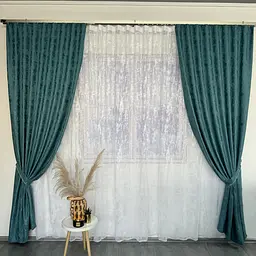 Жакардові мармурові штори бірюзового кольору 2шт. 150х270 з білим жакардовим тюлем 400х270, на тасьмі ALBO pbe0052582