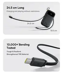 Зовнішній акумулятор із 2 вбудованими кабелями Baseus Qpow 3 20000mah 22.5w C + L чорний - мініатюра 5