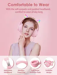 Ігрові Bluetooth навушники Onikuma з котячими вушками, RGB-підсвіткою та мікрофоном рожевий - мініатюра 6
