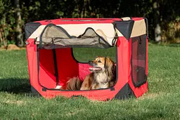 М'яка клітка для собак SenFul Pet Soft Crate з флісовим килимком та чохлом, червоно-бежева - мініатюра 2