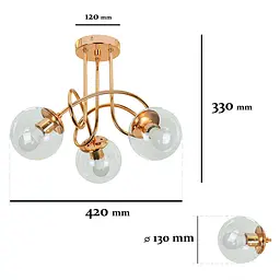 Люстра стельова Levistella 7529903-3 GOLD+CL, 3 плафона, E27, прозоре скло, золото, для вітальні - мініатюра 2