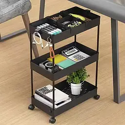 Етажерка пластикова Fabrika 3 яруси на колесах Black, 40х22х66 см - мініатюра 5