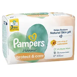 Набір дитячі вологі серветки Pampers Harmonie Calendula 132 шт. (3 уп. по 44 шт.) - мініатюра 3