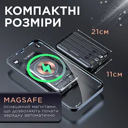 Повербанк 10000 mAh з бездротовою зарядкою USB-С/USB-A/microUSB/Apple Lightning 3 шнури в комплекті Smart X X104 - мініатюра 21