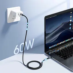 Кабель USB 2.0 Type-C M-M, 1,2 м, 60W обплетення, чорний Choetech - мініатюра 2