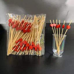 Шпажки для канапе, Червоне серце, 12 см, 100 шт., червоні, дерево, для канапе, закусок, фруктів