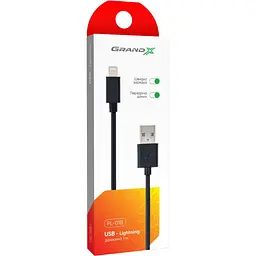 Дата кабель USB 2.0 AM to Lightning 1.0m Cu, 2.1А, Black Grand-X (PL01B) - мініатюра 4