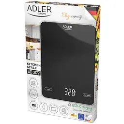 Ваги кухонні Adler AD 3177 black електронні/ 10кг/ г; мл, унція/ USB type C/ автовимкнення/ скло - мініатюра 5