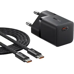 МЗП Baseus GaN5 Fast Charger (mini) PD25W (1USB-C) + кабель Type-C to Type-C (P10110909113) Cluster Black - мініатюра 2