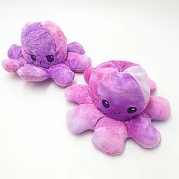 М'яка іграшка Восьминіг перевертень двосторонній веселий сумний Mood Octopus 16 см UKC рожево-фіолетовий - мініатюра 2