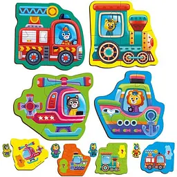 Детские развивающие картонные пазлы Vladi Toys Транспорт Животные с игрой (VT1722-28) - миниатюра 2