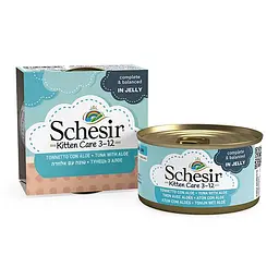 Вологий корм для кошенят Schesir Kitten Tuna with Aloe Шезір тунець з алое в желе натуральні консерви банка 85 г (750330)