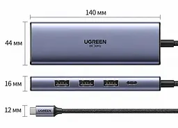 Док-станція USB-C UGREEN CM500 хаб 3 USB-A 3.0 для даних HDMI 2.1 до 8K 30 Гц сірий (25101) - мініатюра 2