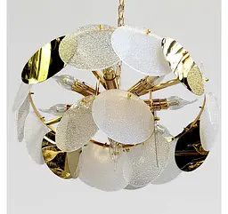 Підвісна кругла люстра Artlight 21822/500GD золота на 10 ламп E14 з прозорим, матовим та металевим декором - мініатюра 3