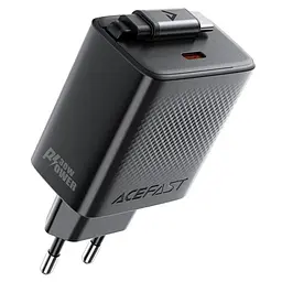 Мережевий зарядний пристрій з кабелем Acefast A110 PD30W GaN charger (USB-C+USB-C) with retractable cable (EU) чорний