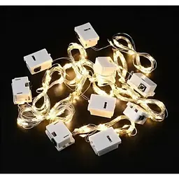 Світлодіодна гірлянда на срібному дроті 2M 20 LED тепле світло, три режими, набір 10шт, батарейки в