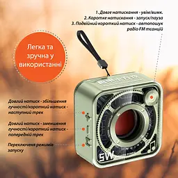 Портативна міні-колонка Smart X DW12GR 5W BT/TF/USB/AUX 5 Вт, зелена - мініатюра 5