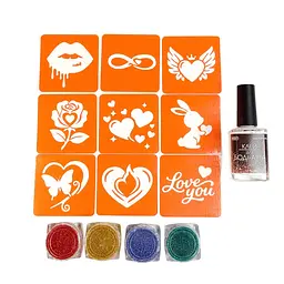 Набір для біо-тату Fresh Tattoo Love Story #2 - гліттер set-love-story-2-glitter 9 трафаретів - мініатюра 2