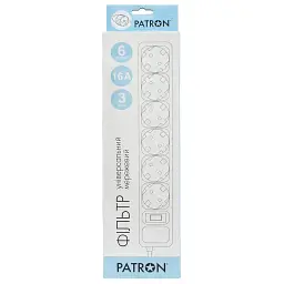 Мережевий фільтр живлення Patron 3.0 m3*1.5mm2 (SP-1663) 6 розеток BLACK (EXT-PN-SP-1663) - мініатюра 2