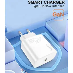 Мережевий зарядний пристрій WUW-C202 PD45W GaN Eu Smart Charger - мініатюра 3