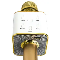 Караоке мікрофон з динаміком блютуз Bluetooth DM Karaoke Q7 золотистий бездротовий мікрофон - мініатюра 4