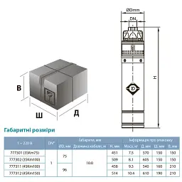 Насос вихровий свердловинний 0.75кВт H 54(30)м Q 40(20)л/хв Ø75мм AQUATICA (DONGYIN) 3SKm100 (777302) - мініатюра 3