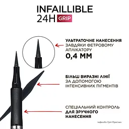 Підводка для контурів повік L'Oréal Paris Infaillible Grip ультратонка матова чорна 1 мл (AA490700) - мініатюра 2