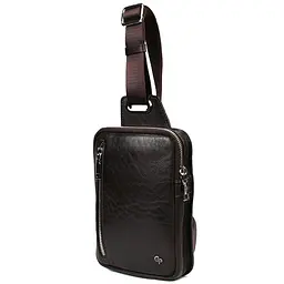 Мужская кожаная сумка-слинг в коричневом цвете GRANDE PELLE 20х14х3.5 см sum0028222