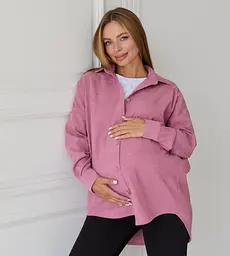 Жіноча сорочка для вагітних стилю oversize з мікровельвету Varna розмір L-XL Lullababe пудрова
