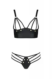 Комплект з екошкіри Passion Malwia Bikini 4XL/5XL black, з люверсами та ремінцями, бра, трусики, 4XL/5XL - мініатюра 3