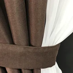 Коротка фіранка з мікровелюру та шифону шоколадно-білого кольору на тасьмі 1,7м на 4м. ALBO pbe0052792 - мініатюра 4