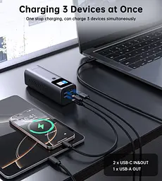 УМБ Choetech 27000mAh 140W PD5.0,QC3.0, USB-A, 2xUSB-C In/Out, TFT Display, black - мініатюра 7