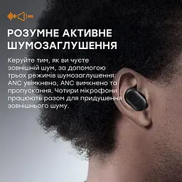 Бездротові навушники Choetech BH-T15 Black TWS, Bluetooth 5.2, ANC+ENC (43-00137)