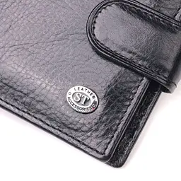 Чоловічий гаманець з натуральної гладкої шкіри у два додавання ST Leather 19409 чорний - мініатюра 8