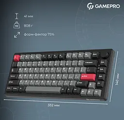 Механічна ігрова клавіатура GamePro MK-266-BK Asgard Yord Keychron Super Red Switch Bluetooth 5.2/2.4 ГГц/USB Black - мініатюра 17