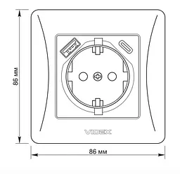 Розетка Videx Binera одинарна із заземленням з USB+USB-C срібний шовк (VF-BNSK1GUC-SS) - мініатюра 5