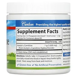 Ацетил карнітин Carlson Acetyl-L-Carnitine 100 грам - мініатюра 2