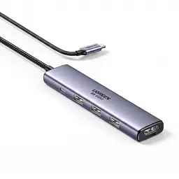 USB-C хаб UGREEN CM478 док-станція 5 в 1 HDMI 2.1 до 8K 60 Гц і 4K 240 Гц також 2K 240/144 Гц та 1080p 240 Гц 3 USB-A 2.0 вхід USB-C PD 3.0 до 100 Вт наскрізне заряджання для HDMI потрібен USB-C з DisplayPort Alt Mode режими потребують підтримки пристроєм кабелем і дисплеєм Plug and Play без драйвера хаба динамічний HDR Dolby Atmos колір 12 біт вбудований кабель в обплетенні близько 20 см космічний сірий (55611)