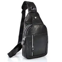 Чоловічий слінг Tiding Bag FL-N2-4004A із гладкої шкіри чорного кольору.