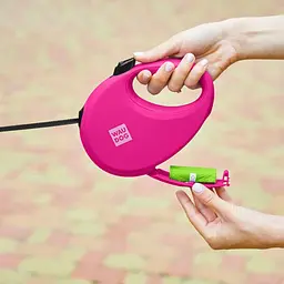 Повідець-рулетка для собак Waudog R-leash з контейнером для пакетів, світловідбивна стрічка, L до 40 кг, 5 м рожевий - мініатюра 8