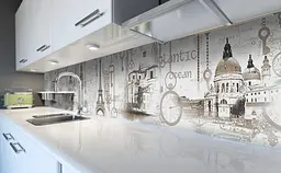 Вініловий кухонний фартух Культура наклейка для кухні вінтажне місто Абстракція Бежевий Happy Pocket Z181731
