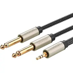Аудіо кабель з'єднувальний Ugreen 3.5 мм TRS to Dual 6.35 мм TS Audio Cable 2 м сірий (10615)